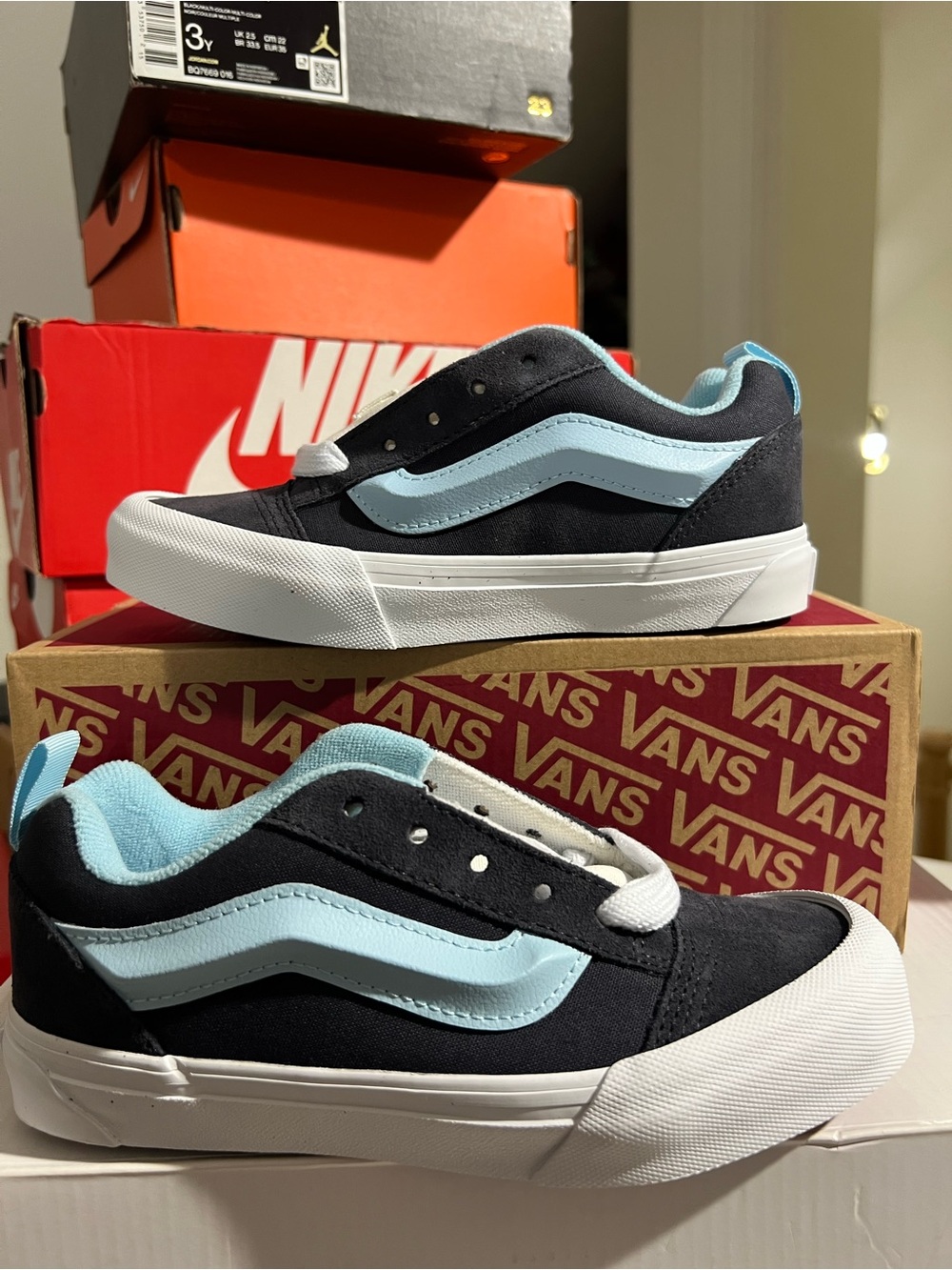 Vans Kids Black and Light Blue Sneakers